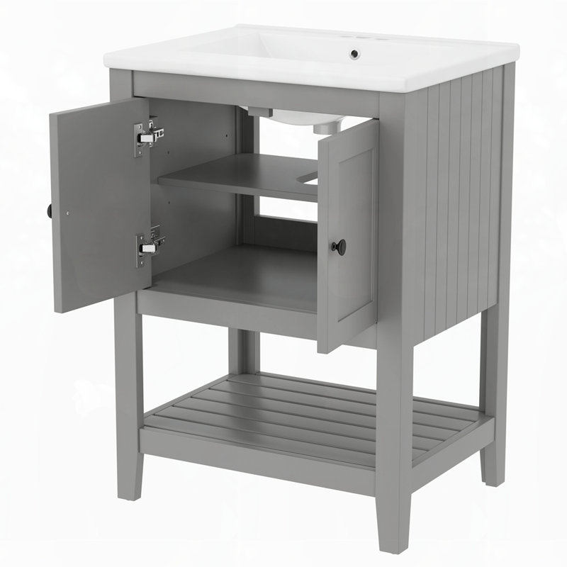 Meuble-lavabo en bois massif, Gris