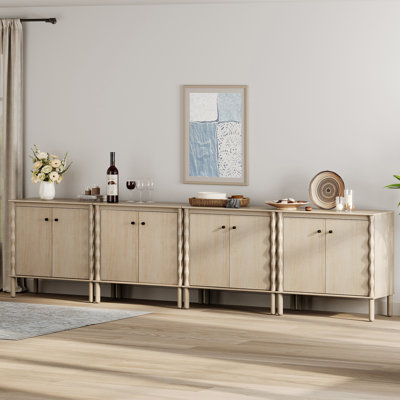Greeta Door Buffet Cabinet With Solid Wood Legs And Handmade Relief Design,Natural