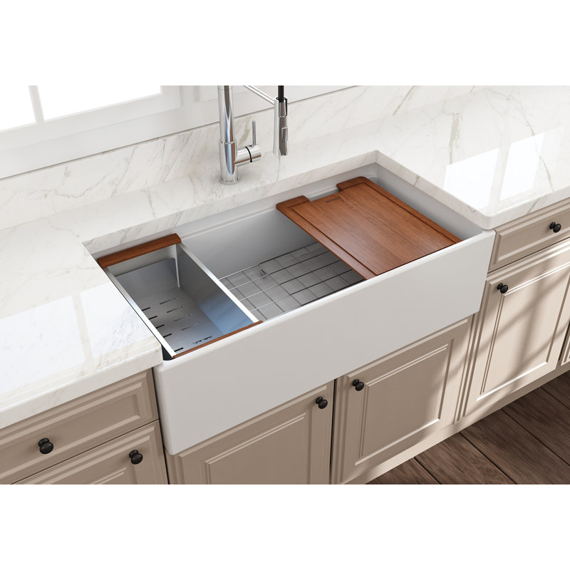 30'' L Single Basin Kitchen Sink, Matte White