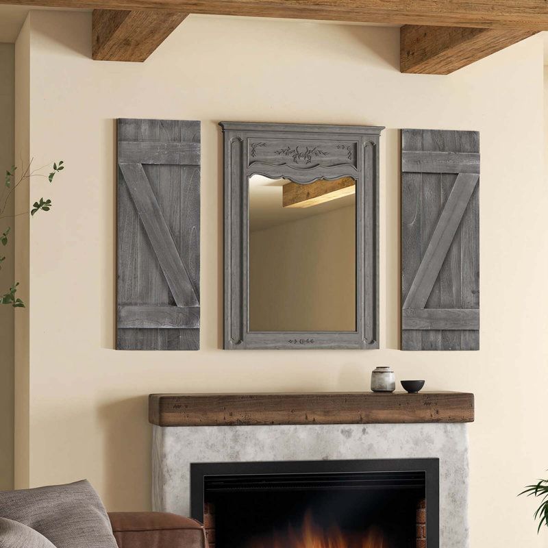 Costway Window Shutter 2 Pcs Reclaimed Wall Decor With Antiqued Surface, Dark Grey