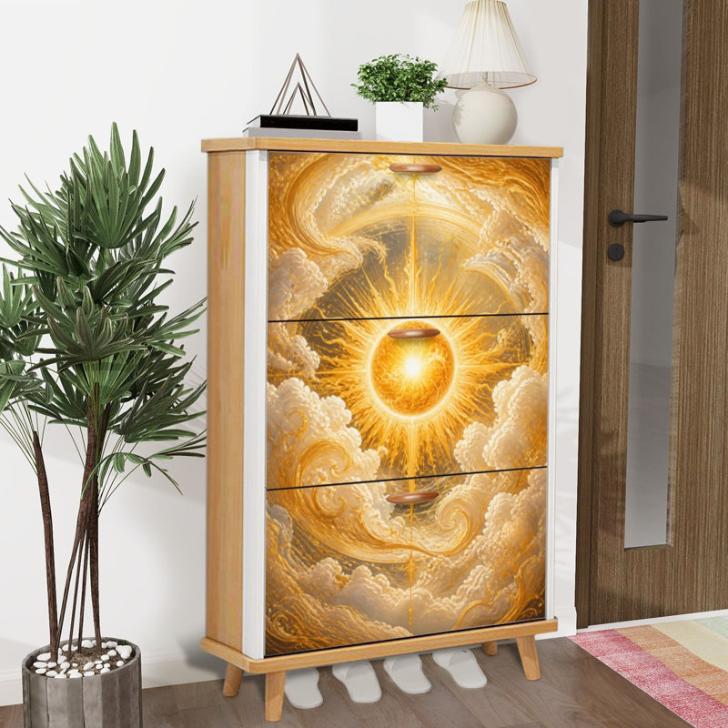 Armoire de rangement pour chaussures avec 3 tiroirs rabattables pour rayons de soleil dorés et tourbillonnants