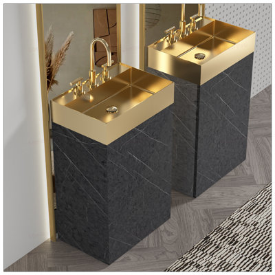 Meuble-lavabo rayé autoportant 20 po avec lavabo en acier inoxydable