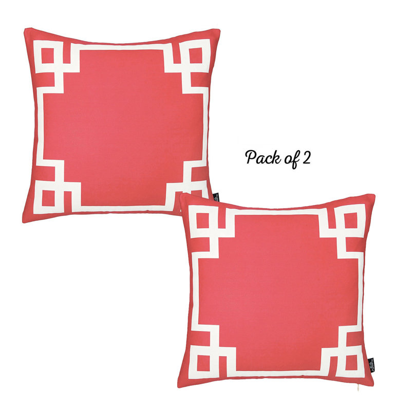 Red and White Geometric Reversible Polyester Throw Pillow Set