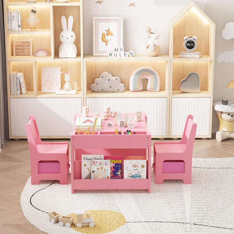 Ensemble de table et de chaises pour enfants, table d'activité en bois 4-en-1