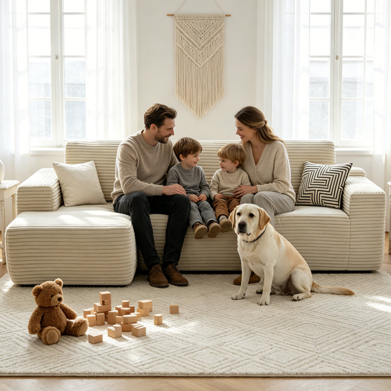 Boneless Corduroy L-Shape Modular Sectional Couch with Chaise - Soft Upholstered, Roomy Deep Seat, No Assembly Required, Timeless Stylish Furniture for Living Room Bedroom Apartment Home Office