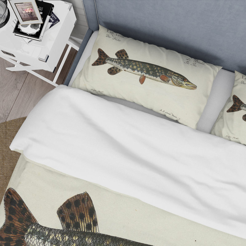 Portrait d'un poisson vert dans l'eau - Ensemble de housse de couette nautique et côtier - Polyester en microfibre