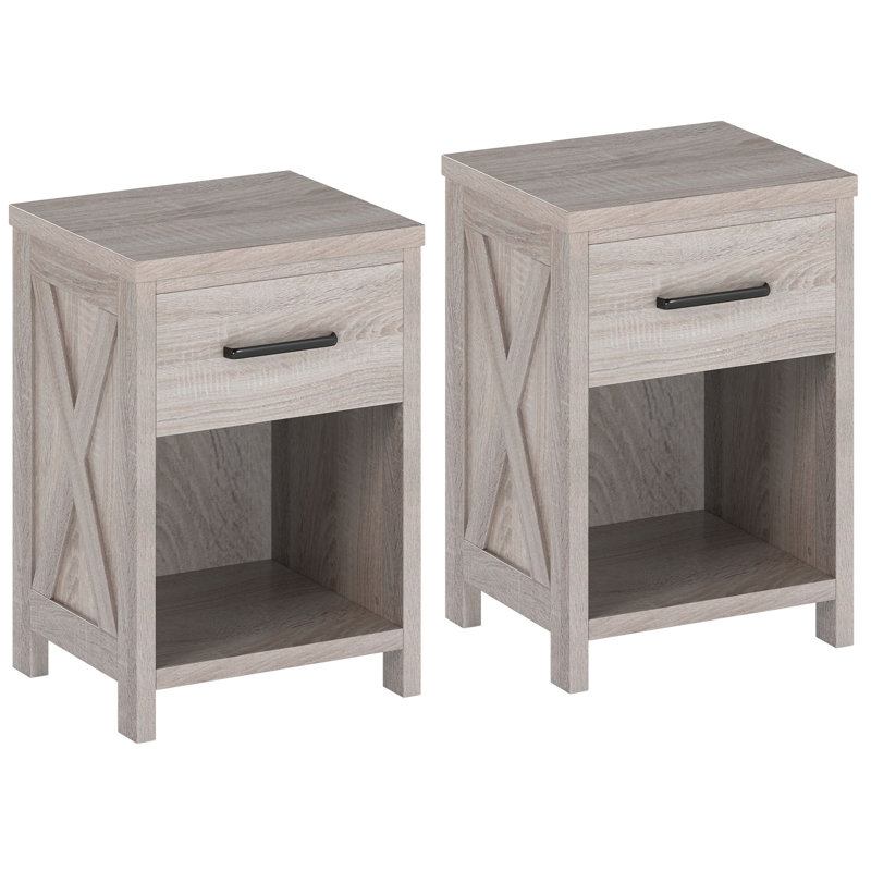 Nightstand Sofa Side Table Rustic End Table w/Drawer Shelf for Living Room, Set of 2