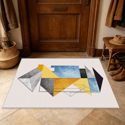 Tapis à blocs de couleur abstraite pour le salon, doux et confortable, convient à toutes les saisons, facile à entretenir, tapis de sol intérieur lavable à la machine, sous la table de ferme convenant à la chambre à coucher, à la salle à manger, au bureau, au patio, au balcon, à la décoration intérieure
