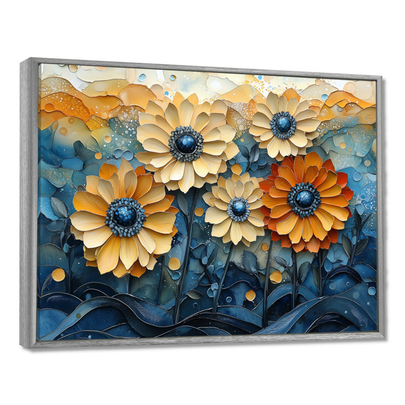 Isahbella - Floral Wall Art, H 30 po x l 40 po, Picture Framed Print, Argent argent