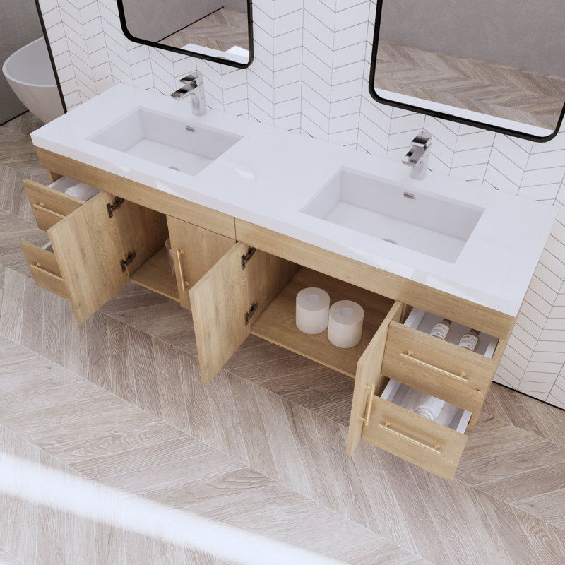 Bensley 70.86'' Double Bathroom Vanity with Acrylic Top, Oak