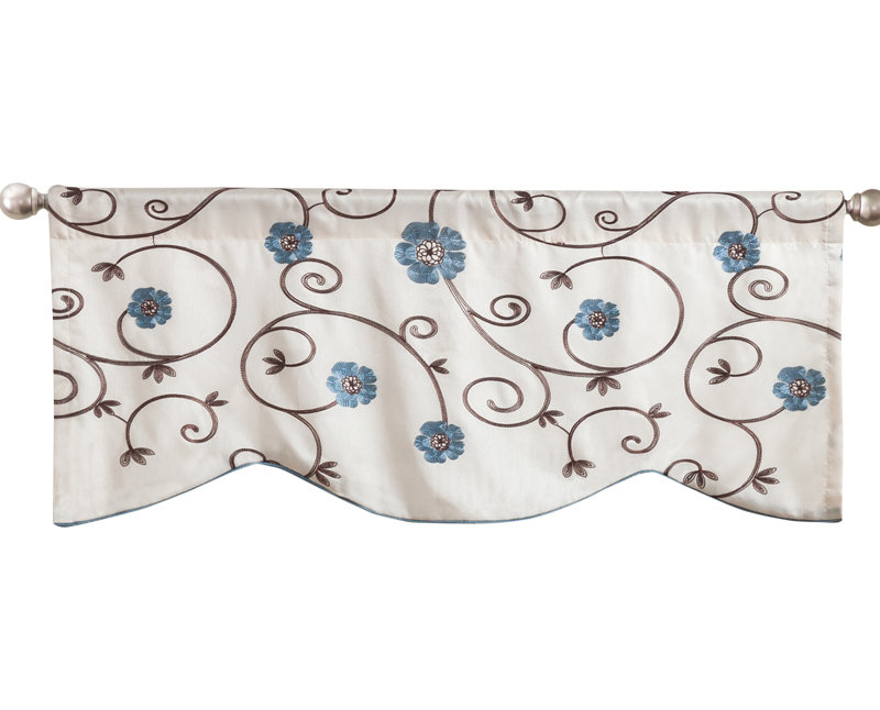 Floral Scalloped 42'' W Window Valance, Blue