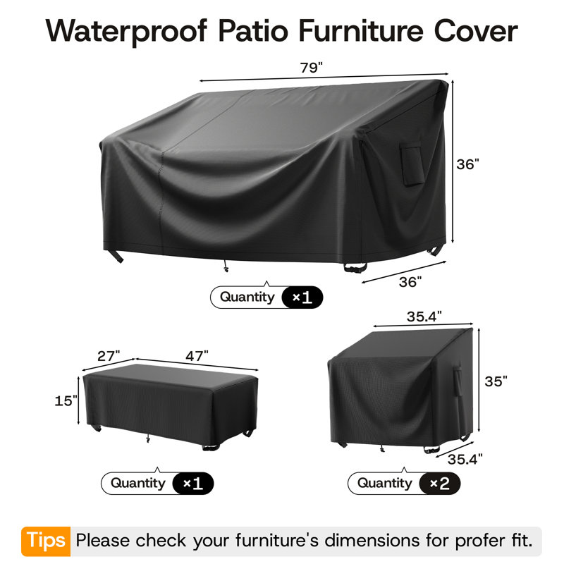 Housse pour mobilier d'extérieur en tissu 4 pièces 600D Oxford, Noir