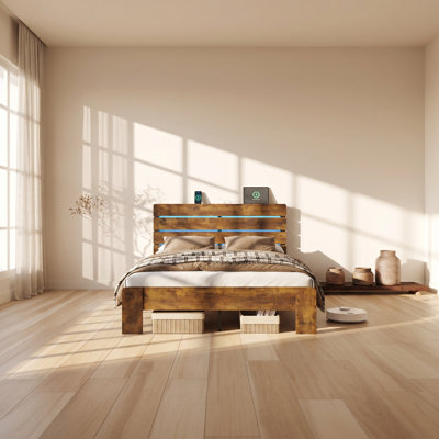 Lit plateforme double en acier inoxydable l 60,2 po x P 17,7 po x H 5,7 po Antique Natural
