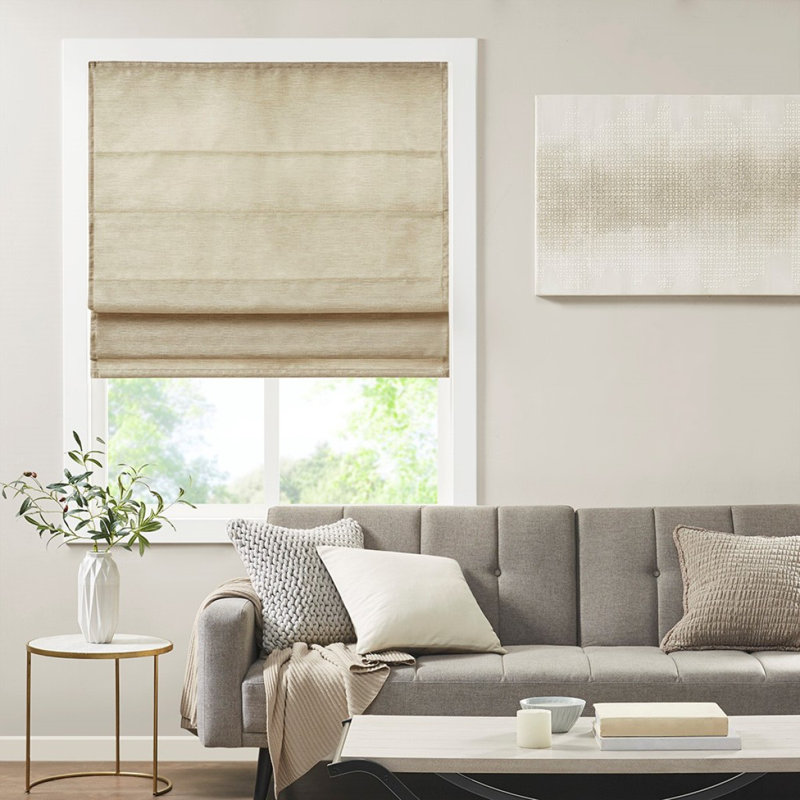 Store romain imprimé sans cordon obscurcissant en soie, Taupe, L 33,09 po x L 64,09 po