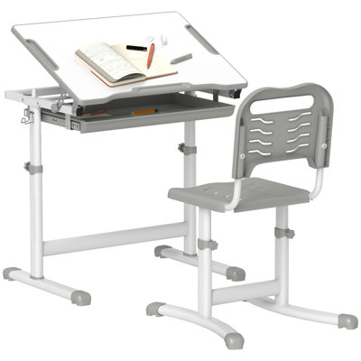 Ensemble de bureau et de chaise pour enfants Zoomie, ensemble de bureau et de table d'étude réglable en hauteur avec tiroir, fente pour stylo, bureau inclinable, crochet