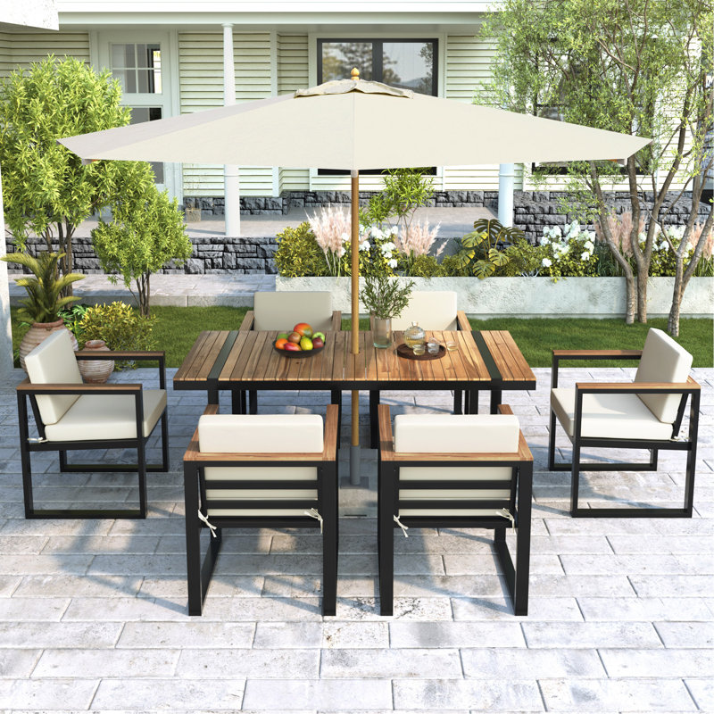 7 Pieces Outdoor Dining Set Patio Dining Table And Chair Set With And Removable Cushions For Patio, Backyard, Garden, Beige