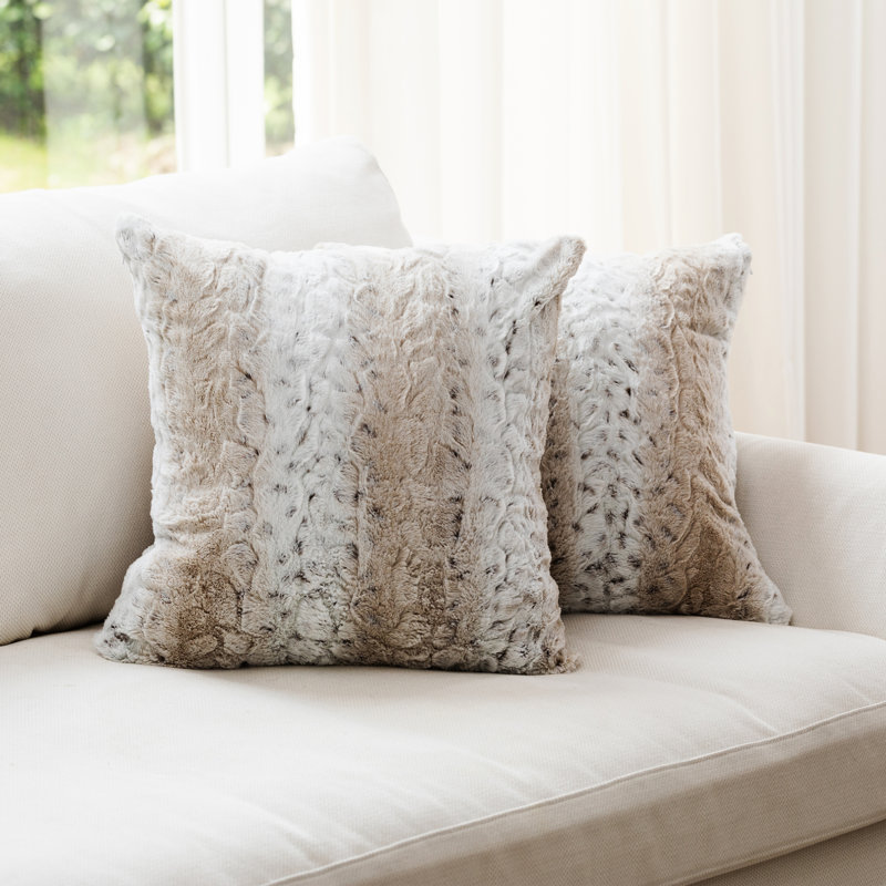 Housse et insert de coussin carré en fausse fourrure, Léopard des neiges, 18 x 18