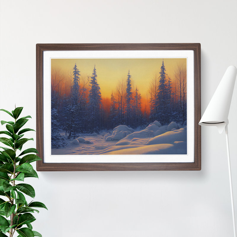 The Winter Forest Sunset - Single Picture Frame Print, 25cm H x 34cm W x 2cm D, Walnut Framed