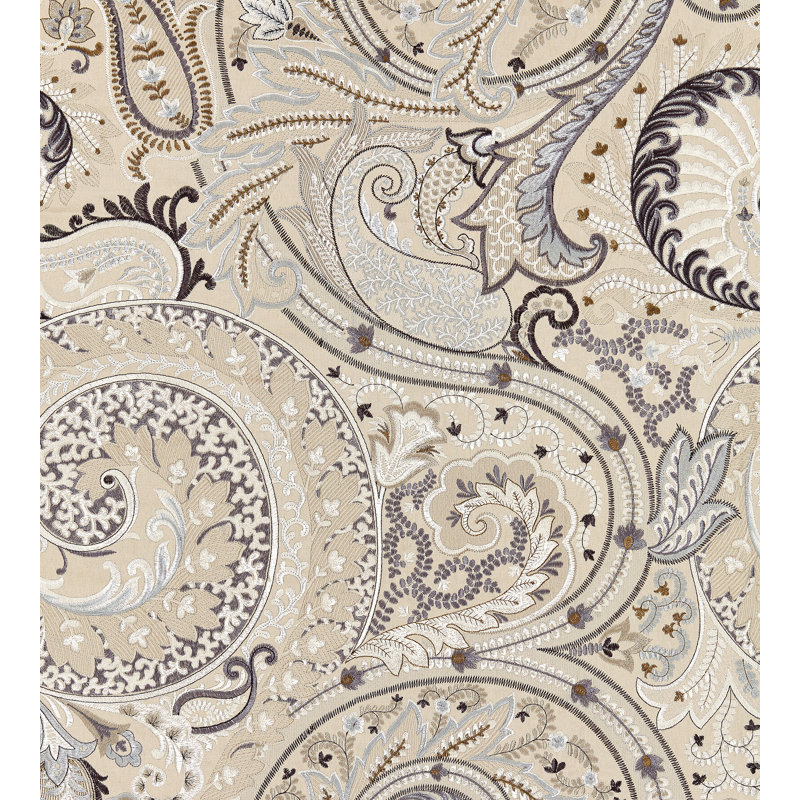 Botanica Malabar Paisley Embroidery Cotton Blend Fabric, Flax