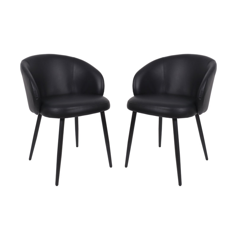 Looma Contemporary Modern Metal Vegan Leather Side Chair in Black, Black