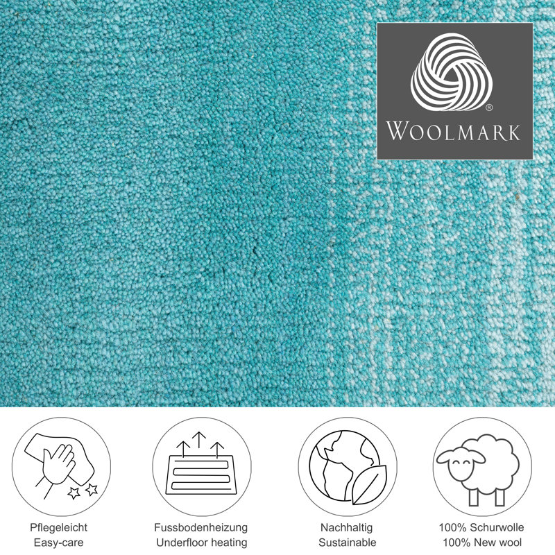 Knag Handwoven Wool Turquoise Rug, Rectangular 70 x 140 cm