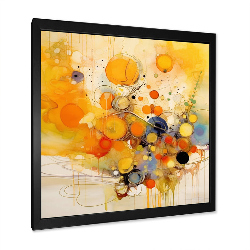 Orange et jaune, tourbillons de couleur II - Minimalisme abstrait, art mural, H 12 po x l 20 po x P 1 po, Cadre simple noir