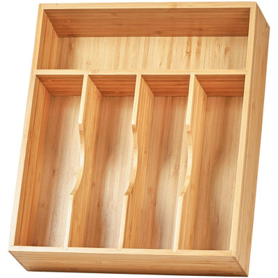 Bamboo Kitchen Drawer Organizer, 11 Inch Silverware Utensils Tray Holder With Grooved Dividers, 2.4" High Wood Caddy For Flatware Cutlery Knives