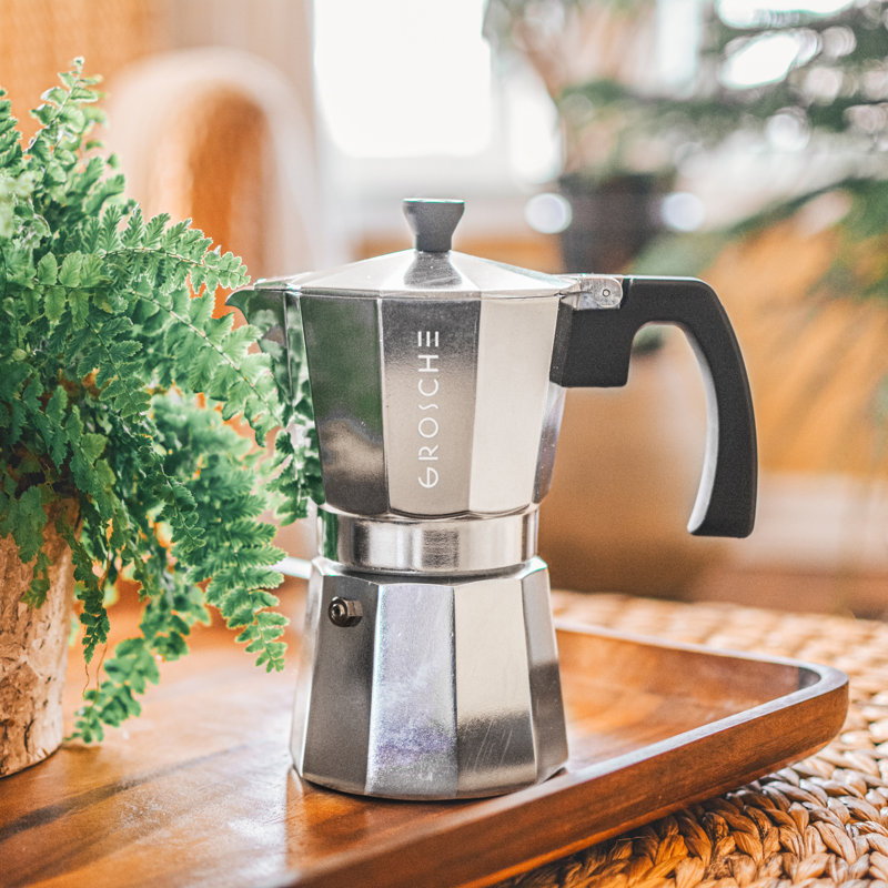 Grosche Milano Stovetop Espresso Maker, Silver, 9 Shots