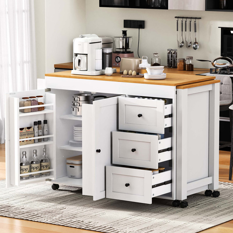 Îlot de cuisine 74,8 po avec table de salle à manger extensible