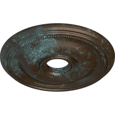 Endurathane Bradford Ceiling Medallion, 18 1/8"OD x 3 3/4"ID x 1 1/8"P (Fits Canopies up to 4 3/8"), Hand-Painted Bronze Blue Patina Finish