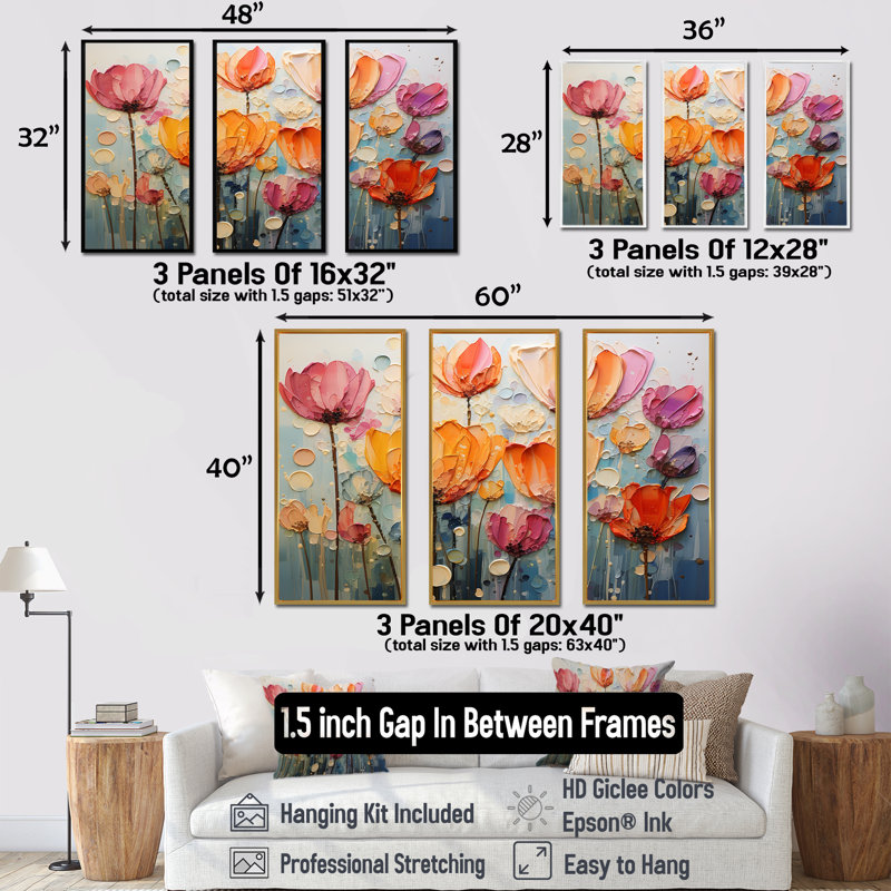 «Yellow and Red Tulips Bloom Collage», ensemble de reproductions d'art mural, Cadre flottant doré, H 28 po x l 36 po x P 1 po