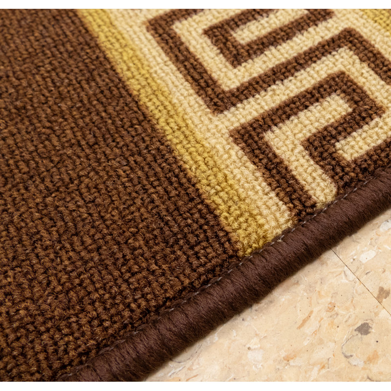 Tapis d'escalier antidérapant avec bordure grecque lavable à la machine de 8,5 po x 26 po, Beige, 1 pièce