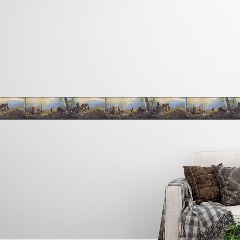 Bordure de papier peint à peler et à coller - brun rétro, bordure noire Bears In The Forest, conception rétro, 15 pi X 7 po, auto-adhésif