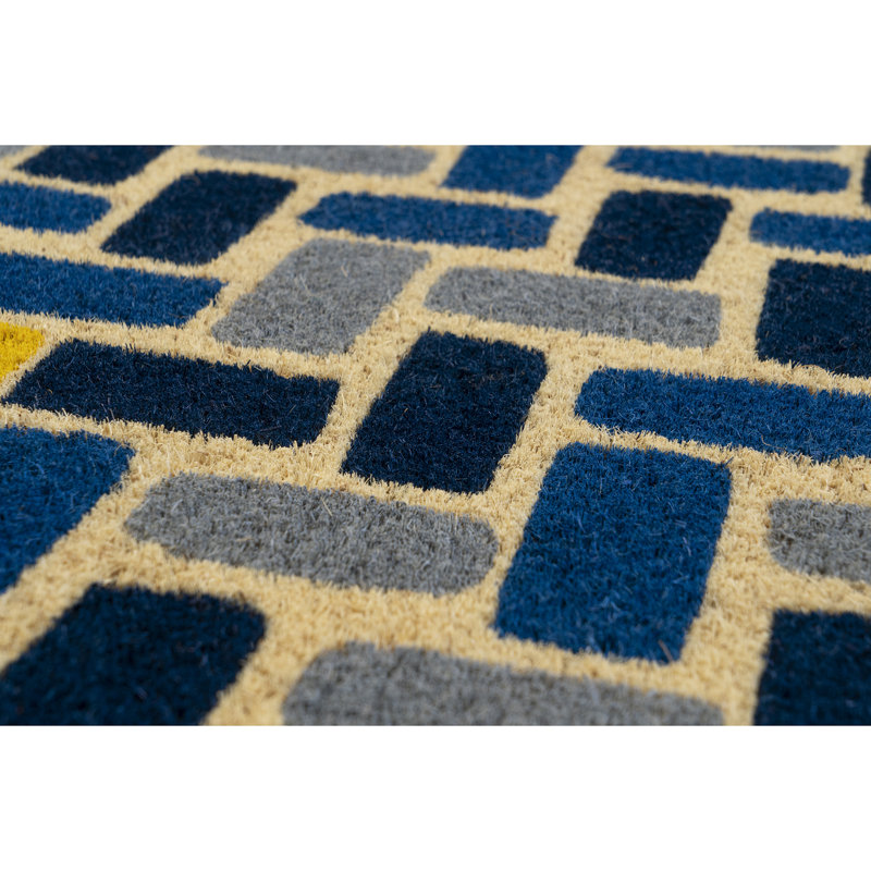 Geometric Blue and Yellow Coir Outdoor Doormat, 17" x 28"