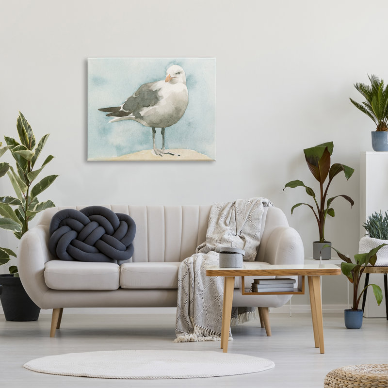 Mouette douce sur fond bleu beige, Toile tendue, H 30 po x l 40 po