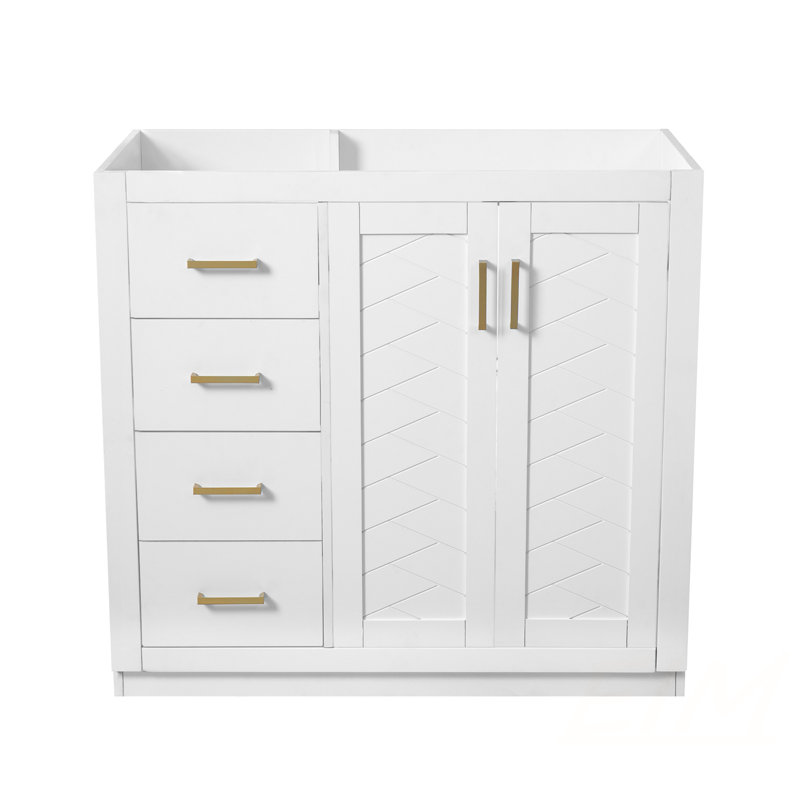 Meuble-lavabo de 36 po en bois massif avec 3 tiroirs et portes à fermeture douce, solution de rangement élégante, meubles-lavabos (sans lavabo)