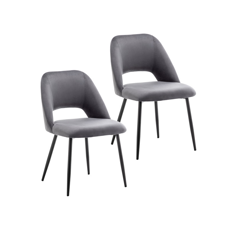 Apperson Velvet Dining Chair With Steel Legs, Dark Grey