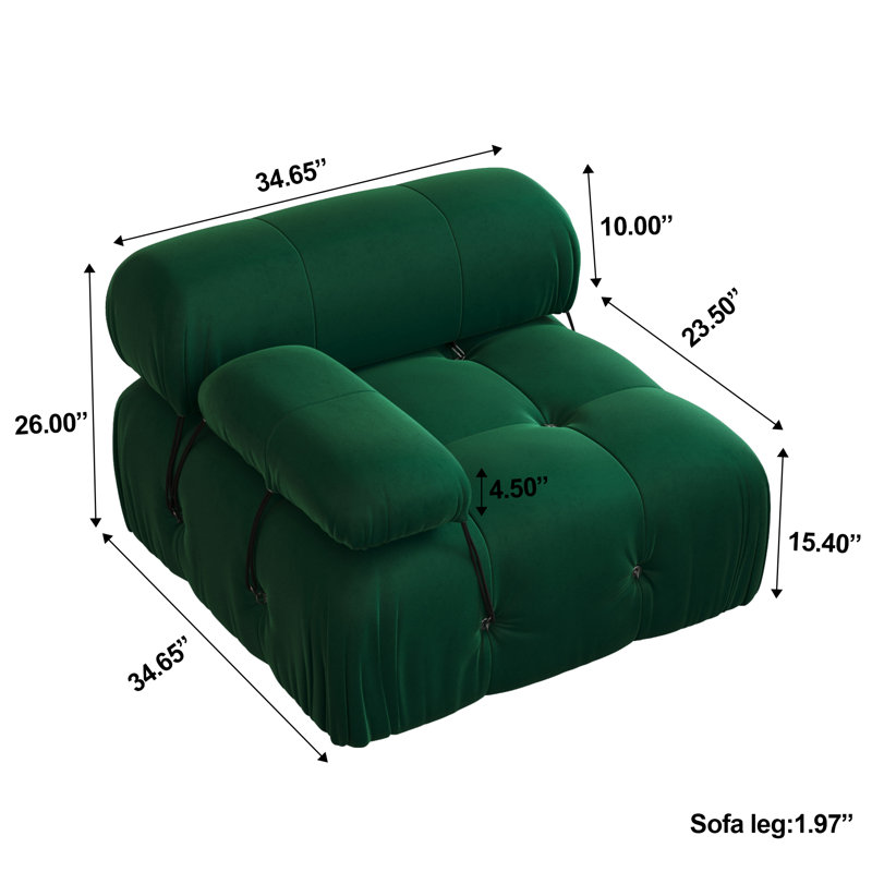 Upholstered Modern Velvet Fabric Single One-Armed Chair, Green