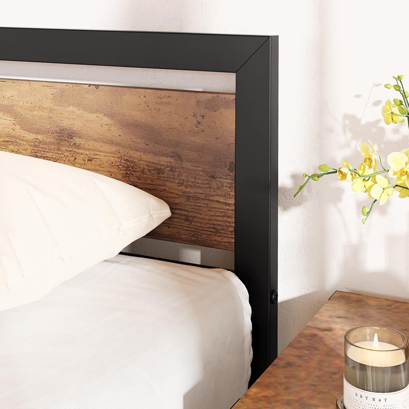 Full Size Bed Frame with Wooden Headboard and Footboard, Industrial Full Bed Platform No Box Spring Needed, 14 Inch Easy Assemble Mattress Bedframe