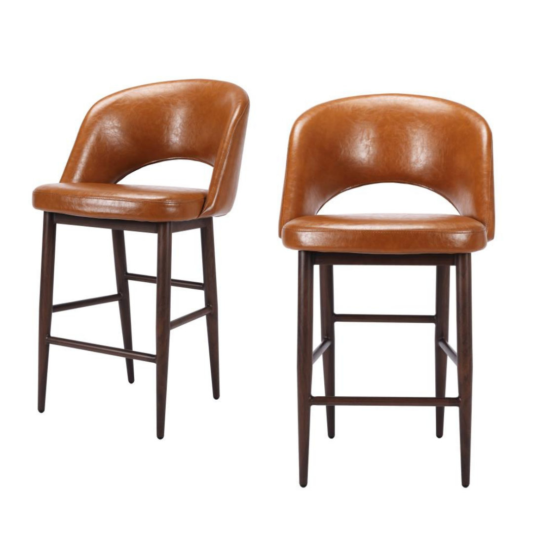 Goodale 26'' Upholstered Counter Stool with Back – Modern Metal Frame Kitchen Island Chair (Set of 2) Corrigan Studio® 