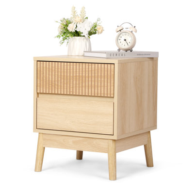 Grooved Wooden Nightstands With 2 Drawers by George Oliver