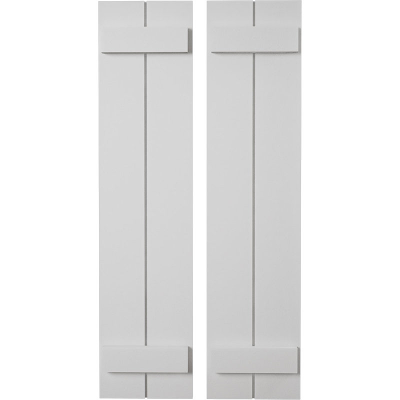 Volets rustiques à deux planches en simili-bois (par paire), H 28 po x l 11 po x P 1 po, Texture lisse / brun clair apprêté