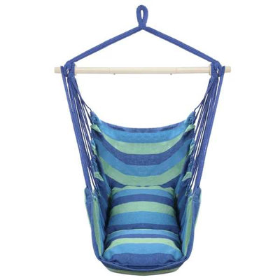 Chaise suspendue en corde de coton avec coussins bleu distinctif
