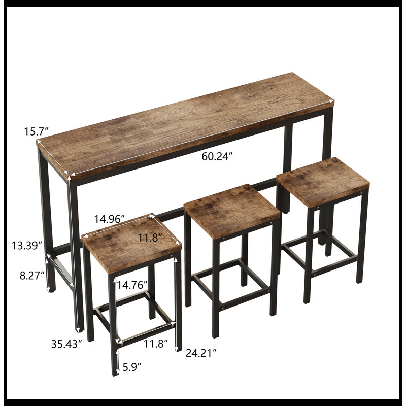 Table de salle à manger de cuisine moderne, table de pub, ensemble de table de salle à manger longue avec 3 tabourets, assemblage facile