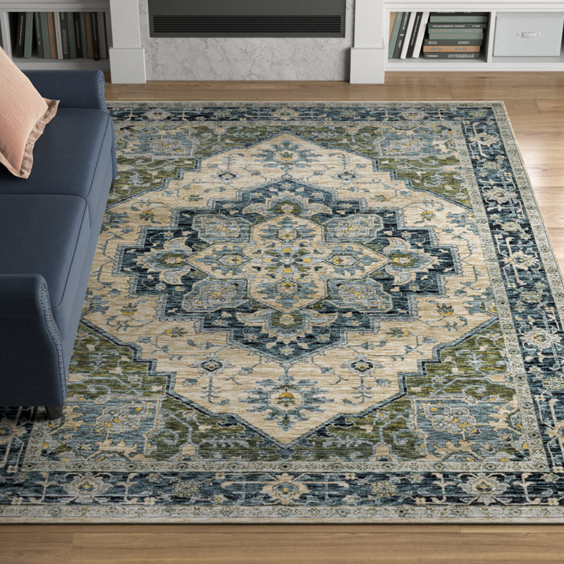 Tapis oriental bleu / vert Hovis, Rectangle 7 pi 10 po x 10 pi 10 po
