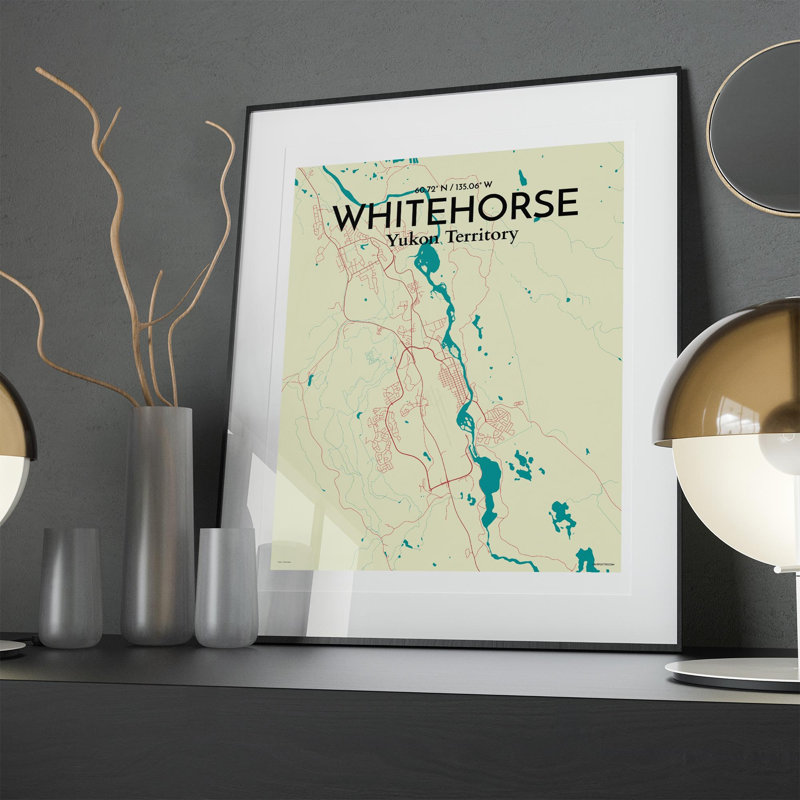 «Whitehorse City Map», impression, Vert / beige, H 20 po x l 16 po