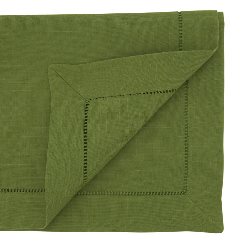 Green Hemstitched Border Polyester Table Runner 16" x 90"