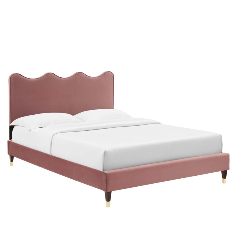 Modway Current Performance Velvet Platform Bed, Dusty Rose, Twin
