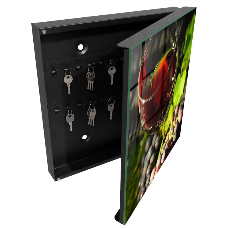 Key cabinet for wall, Opens to the right, 30x30x5, White, A composition with grapes and dark red wine, 