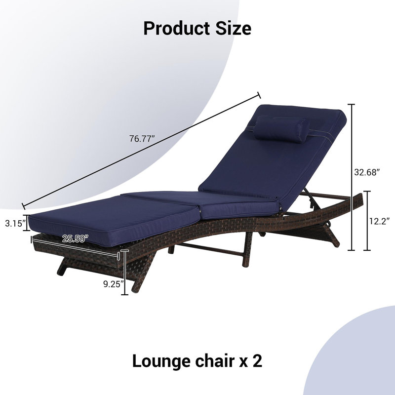 Outdoor Wicker Long Reclining Chair Set Of 2 , Wicker Reclining Lounge Chair Lawn Sunbathing Chairs Recliner Up To 150°  Beach Poolside Garden